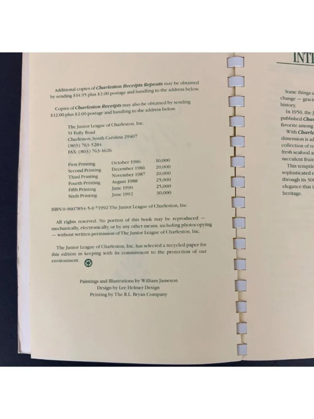 Charleston Receipts Repeats Cookbook By Junior League of Charleston 1992 Spiral